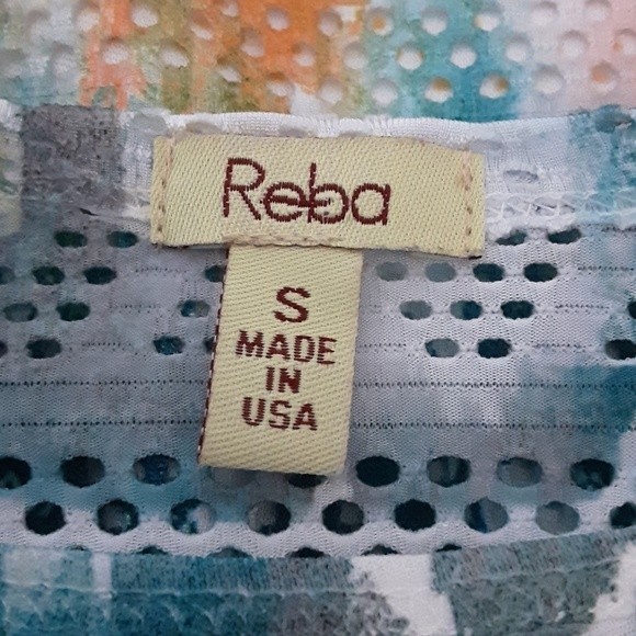 Reba Multicolor Tie Dye Print Top Small Teal Orange Gold Shimmery Boho Blouse - Picture 4 of 5